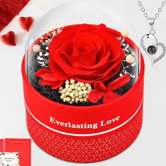 Collier Cœur avec Rose Éternelle - saint Valentin– Cadeau Romantique pour pour votre Amour éternel