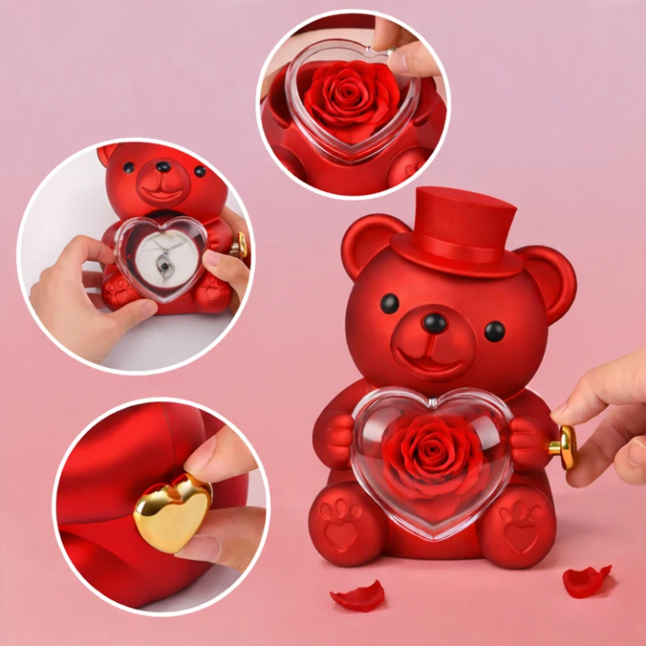 Ours Rose Éternelle avec Collier conçu sur mesure – Le Cadeau Inoubliable